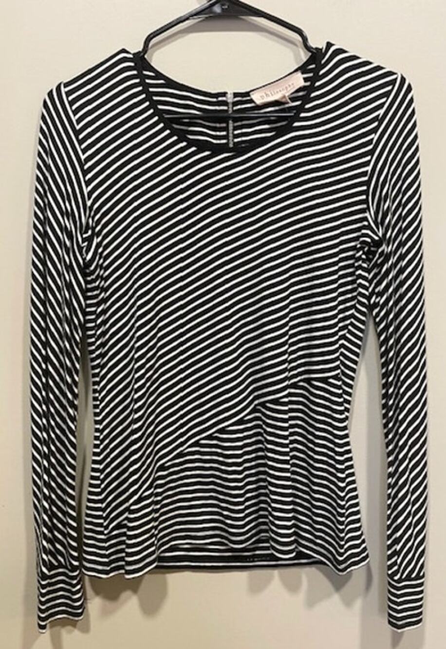 NWT Philosophy Black White Striped Zipper Detail Women's Blouse Sz Sm
